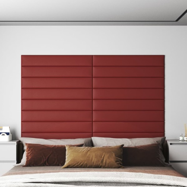 Paneles pared 12 uds cuero sintético rojo tinto 90x15 cm 1,62m²