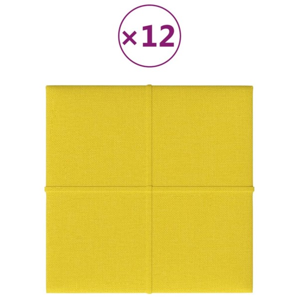 Paneles de pared 12 uds tela amarillo claro 30x30 cm 1,08 m²