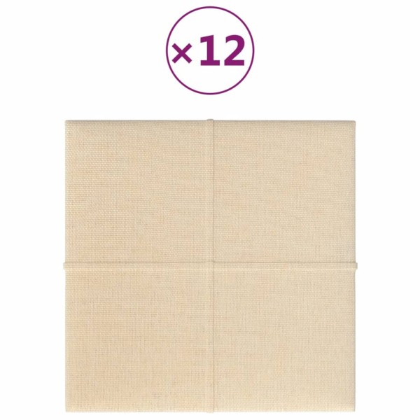 Paneles de pared 12 uds tela color crema 30x30 cm 1,08 m²