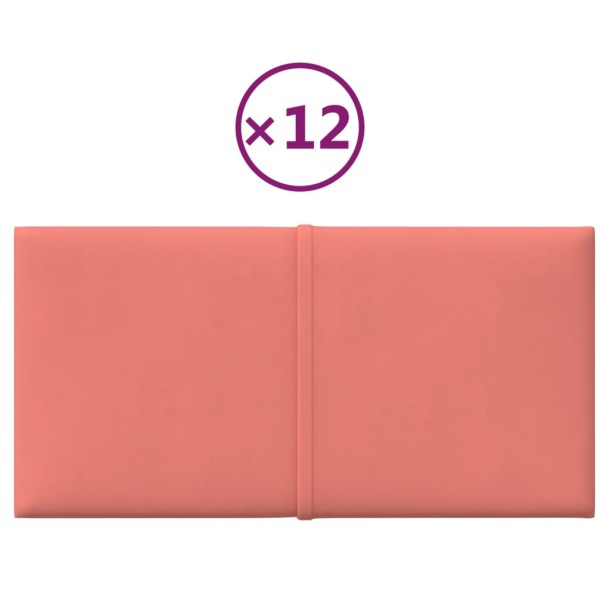 Paneles de pared 12 uds terciopelo rosa 30x15 cm 0,54 m²