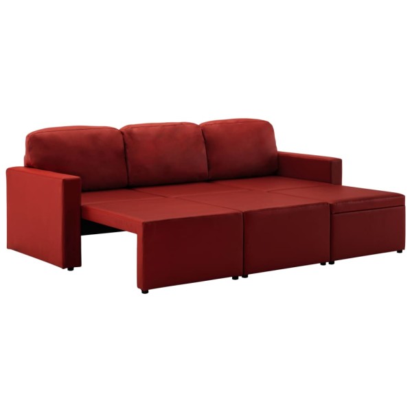 Sofá cama modular de 3 plazas cuero sintético color vino tinto