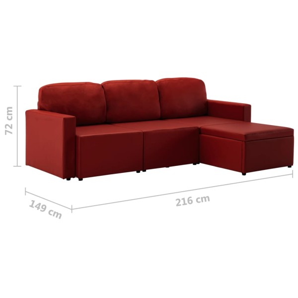 Sofá cama modular de 3 plazas cuero sintético color vino tinto