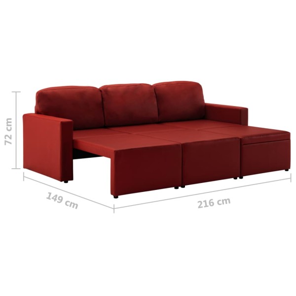 Sofá cama modular de 3 plazas cuero sintético color vino tinto