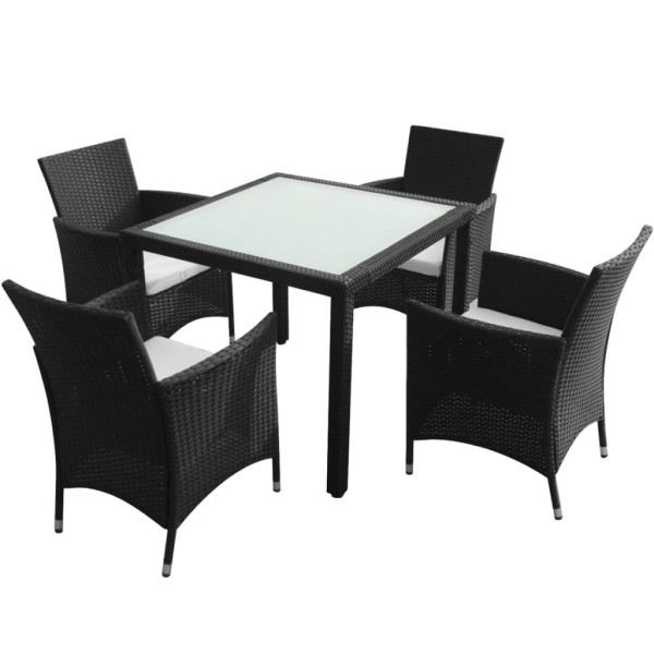 Set comedor de jardín 5 piezas y cojines ratán sintético negro