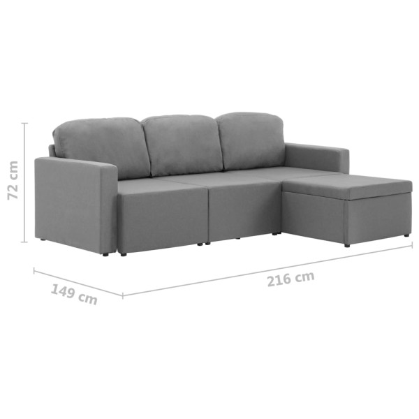 Sofá cama modular de 3 plazas tela gris claro