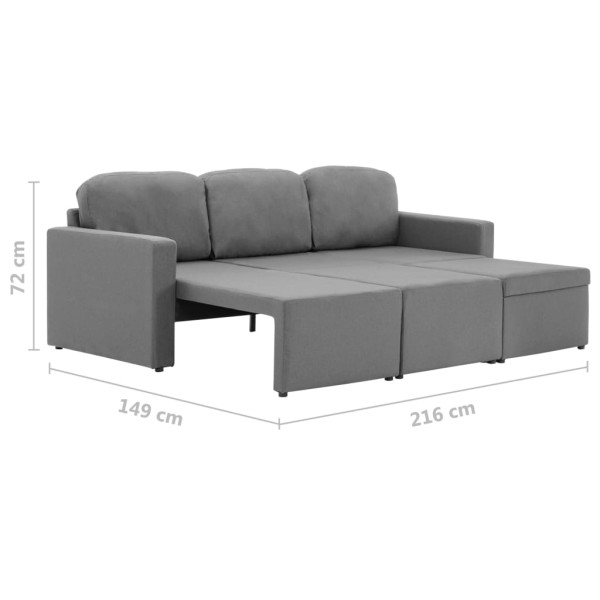 Sofá cama modular de 3 plazas tela gris claro