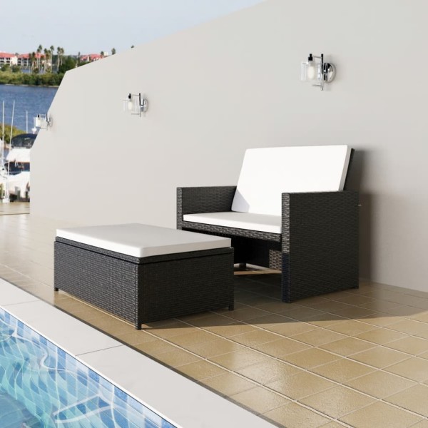 Set muebles de jardín 2 piezas y cojines ratán sintético negro