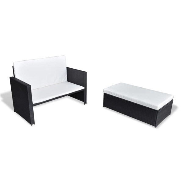 Set muebles de jardín 2 piezas y cojines ratán sintético negro