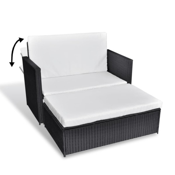 Set muebles de jardín 2 piezas y cojines ratán sintético negro