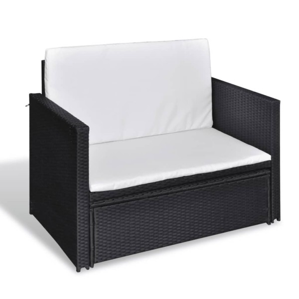 Set muebles de jardín 2 piezas y cojines ratán sintético negro