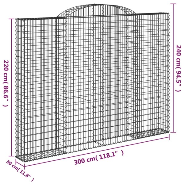 Cestas de gaviones 3 uds forma de arco hierro 300x30x220/240 cm