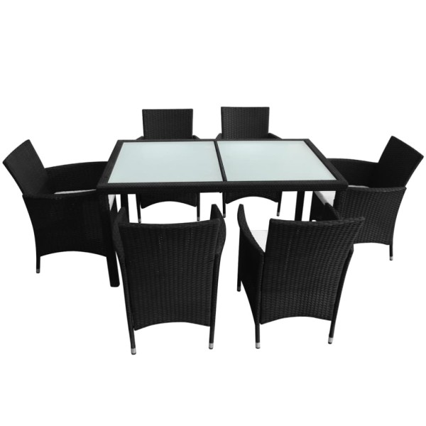 Set comedor de jardín 7 piezas y cojines ratán sintético negro