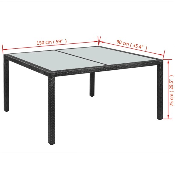 Set comedor de jardín 7 piezas y cojines ratán sintético negro