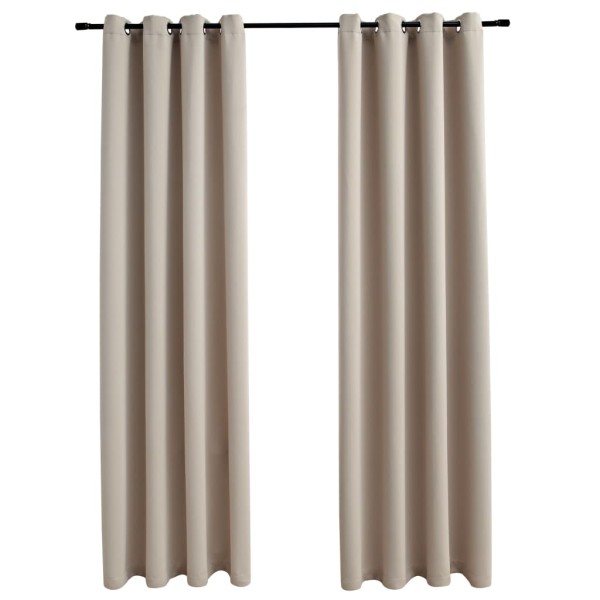 Cortinas opacas con anillas de metal 2 piezas beige 140x175 cm