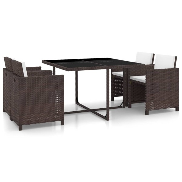 Set de comedor jardín 5 pzas y cojines ratán sintético marrón