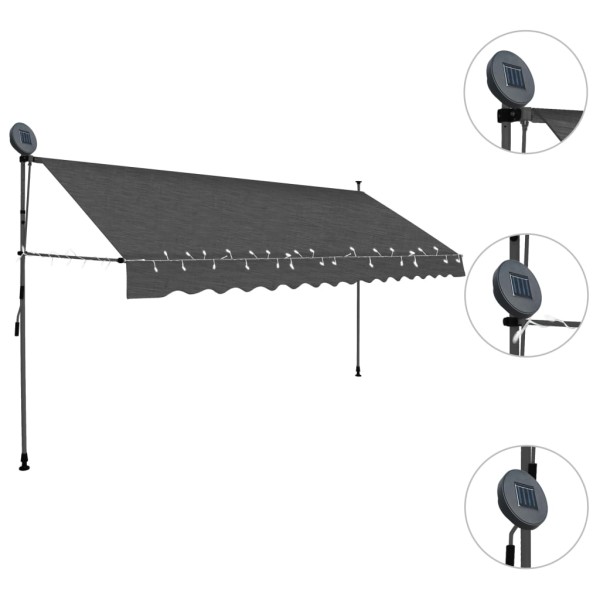 Toldo manual retráctil con LED gris antracita 350 cm