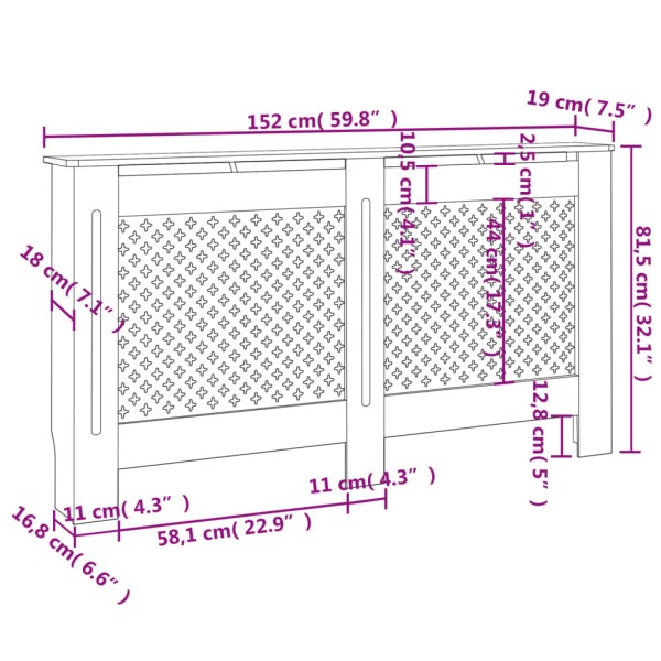 Cubierta para radiador MDF gris antracita 152x19x81,5 cm