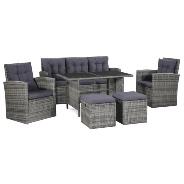 Set de muebles de jardín 6 pzas y cojines ratán sintético gris