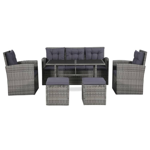 Set de muebles de jardín 6 pzas y cojines ratán sintético gris