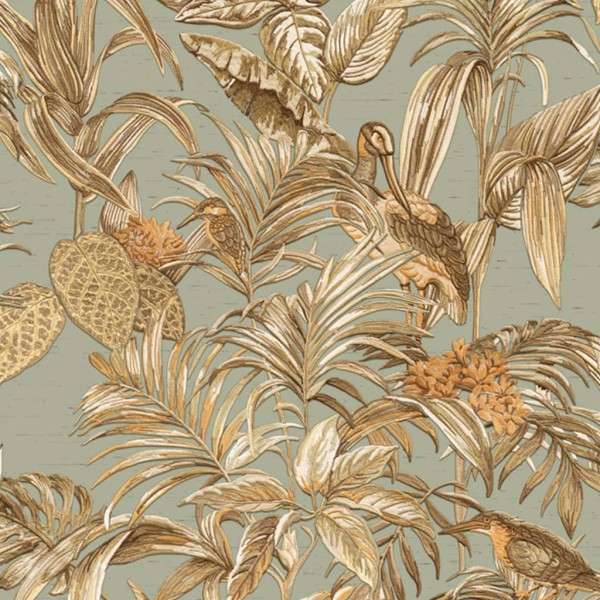 DUTCH WALLCOVERINGS Papel de pared Bird-of-Paradise azul verdoso