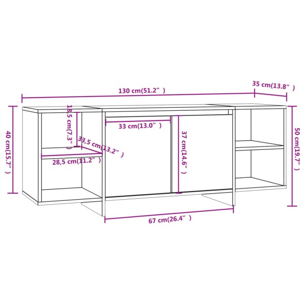 Mueble para TV madera contrachapada gris hormigón 130x35x50 cm