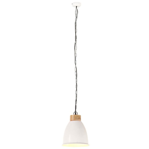 Lámpara colgante industrial hierro blanco y madera 23 cm E27