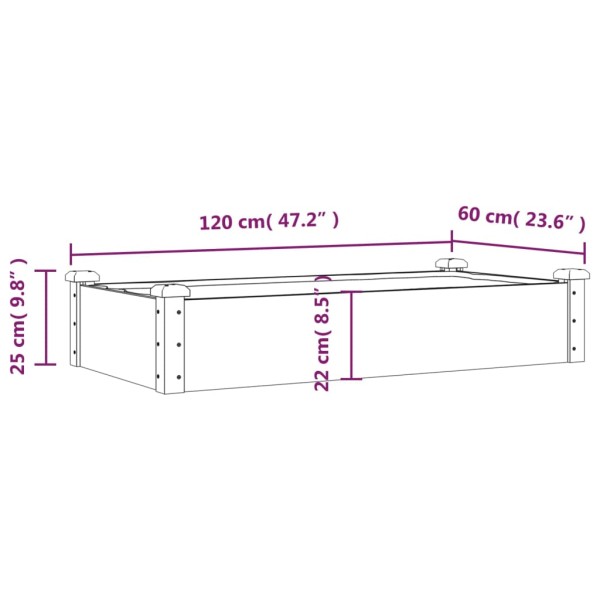 Jardinera arriate forro madera maciza abeto marrón 120x60x25 cm