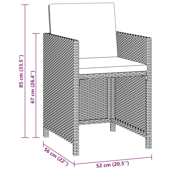 Set comedor para jardín 3 pzas y cojines ratán sintético gris