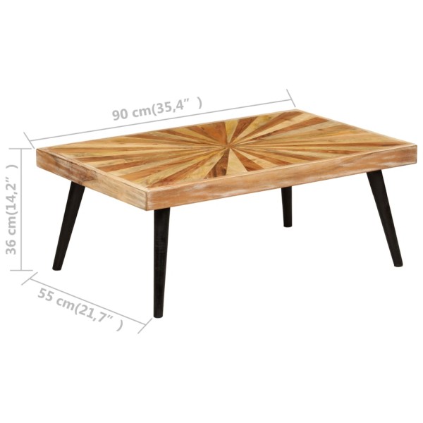 Mesa de centro de madera de mango maciza 90x55x36 cm