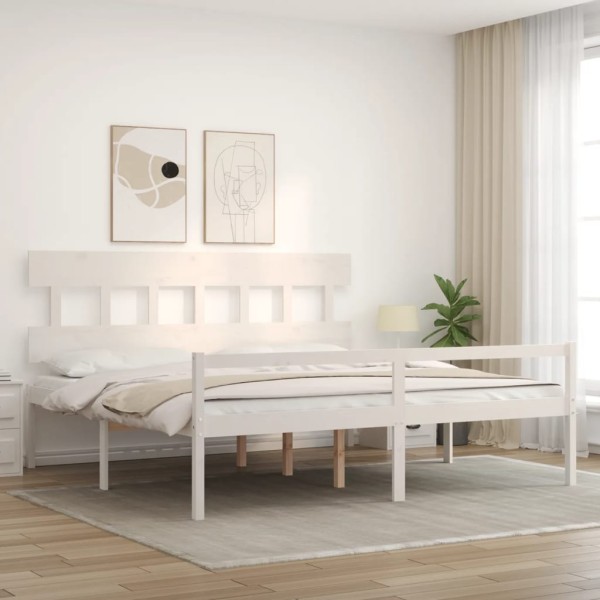 Cama personas mayores cabecero madera maciza blanco 200x200 cm