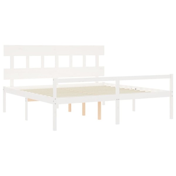 Cama personas mayores cabecero madera maciza blanco 200x200 cm