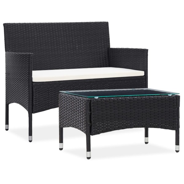 Set muebles de jardín 2 piezas con cojín ratán sintético negro