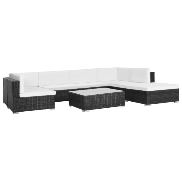 Set muebles de jardín 8 piezas y cojines ratán sintético negro