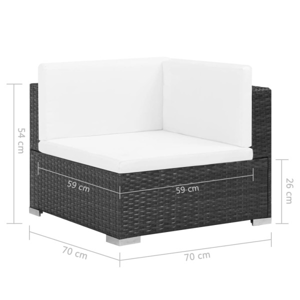 Set muebles de jardín 8 piezas y cojines ratán sintético negro