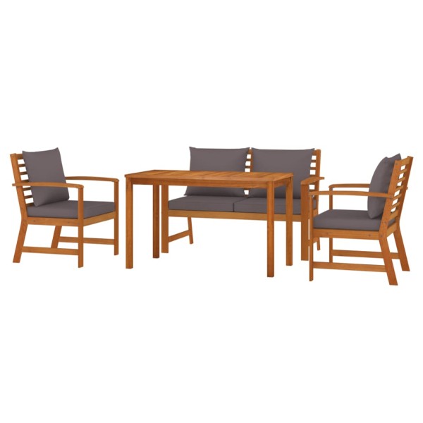 Juego comedor de jardín 4 pzas con cojines madera maciza acacia