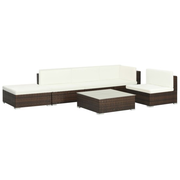 Set muebles de jardín 6 piezas y cojines ratán sintético marrón