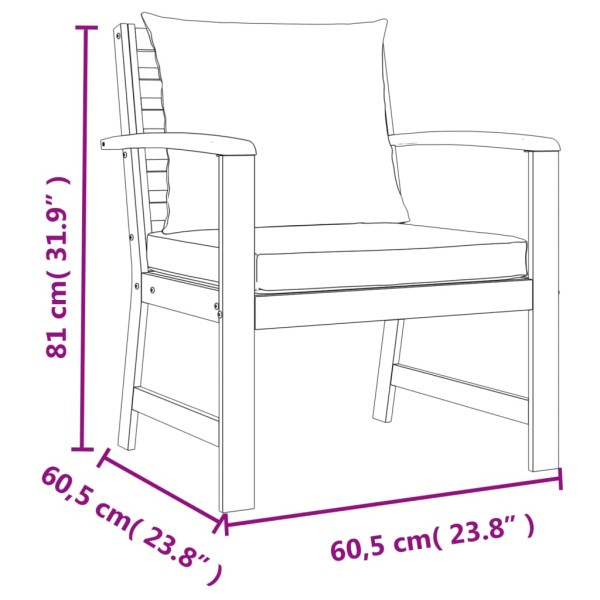 Juego comedor de jardín 4 pzas con cojines madera maciza acacia