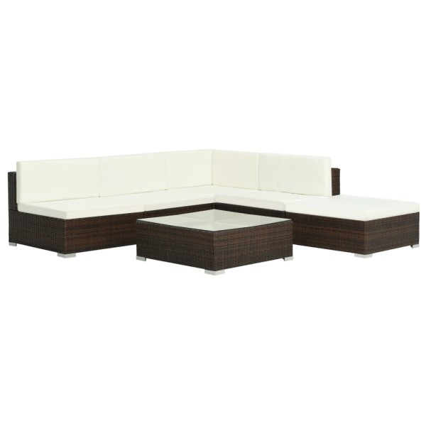 Set muebles de jardín 6 piezas y cojines ratán sintético marrón