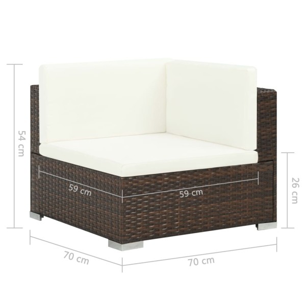 Set muebles de jardín 6 piezas y cojines ratán sintético marrón