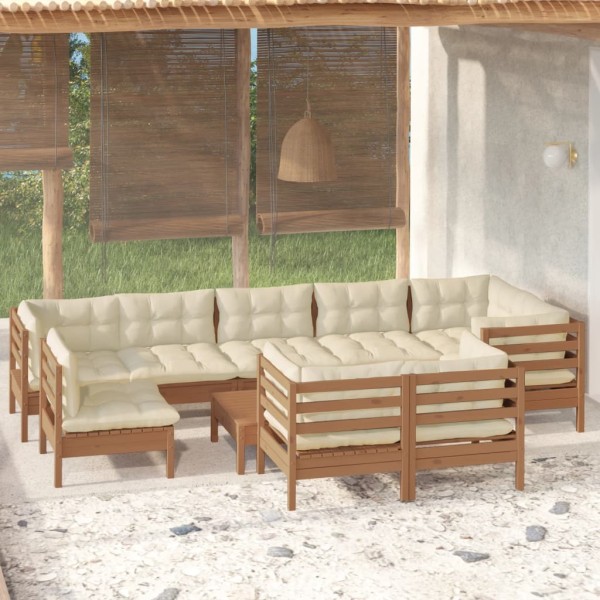 Muebles de jardín 10 pzas y cojines madera de pino marrón miel