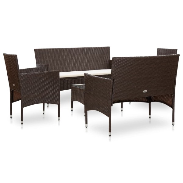 Set muebles de jardín 5 piezas y cojines ratán sintético marrón