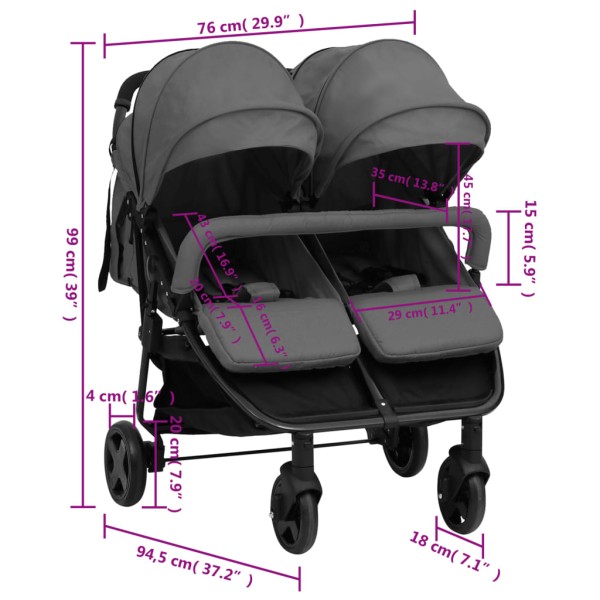 Carrito para gemelos de acero gris oscuro y negro