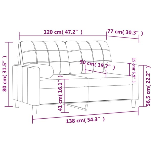 Sofá de 2 plazas con cojines tela marrón 120 cm