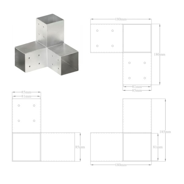 Conectores de postes en Y 4 uds metal galvanizado 81x81 mm