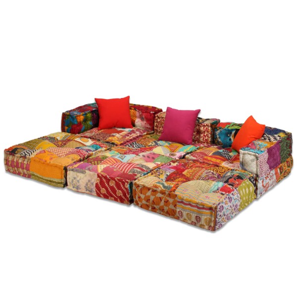 Puf modular de 3 plazas de tela patchwork