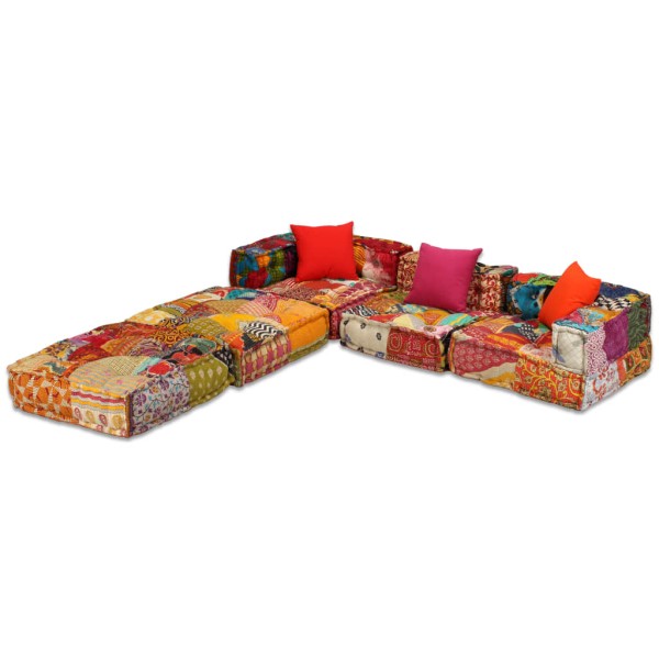 Puf modular de 3 plazas de tela patchwork