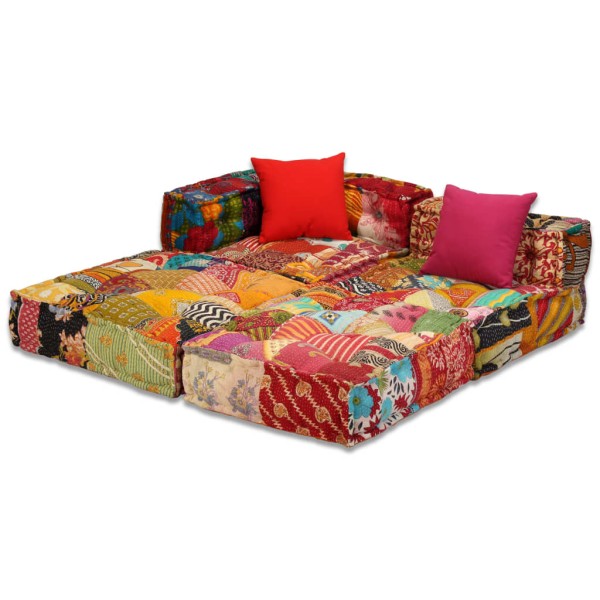 Puf modular de 3 plazas de tela patchwork