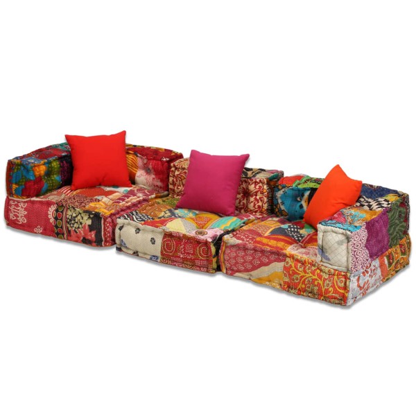 Puf modular de 3 plazas de tela patchwork