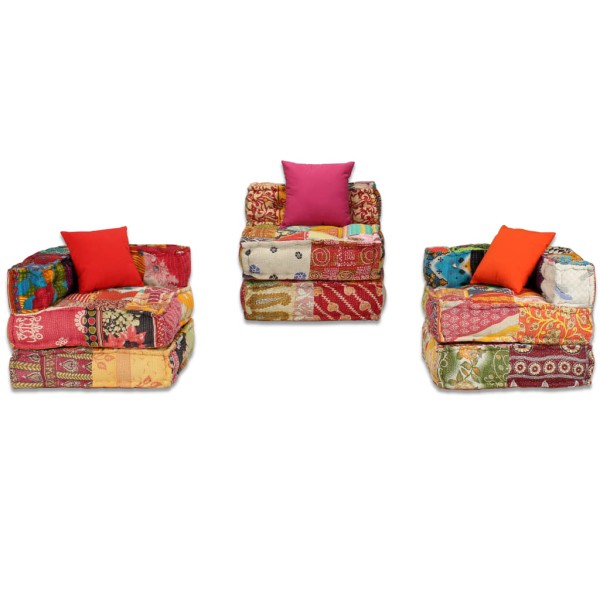 Puf modular de 3 plazas de tela patchwork