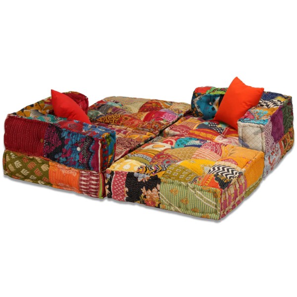 Puf modular de 3 plazas de tela patchwork